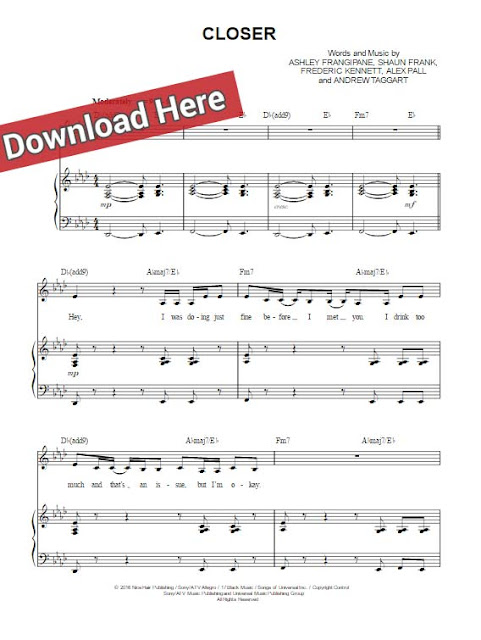 Free Score: The Chainsmokers Closer Sheet Music,, Chords, Piano Notes