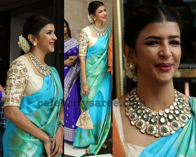 Lakshmi Manchu Turquoise Blue Saree Lakshmi Manchu Turquoise Blue Saree