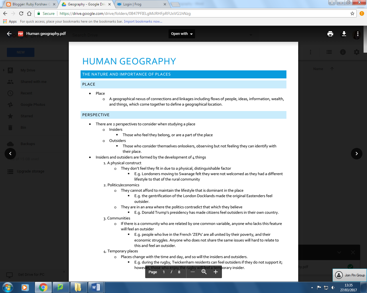 AQA AS level geography Changing Places notes