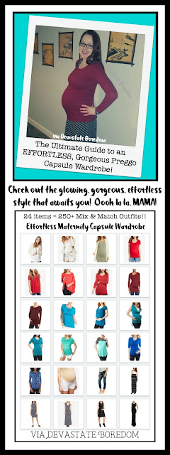 Curious how to make a Capsule Wardrobe for pregnancy?  Here is the ultimate Maternity minimalist closet guide, with easy fashion tips, pictures, and inspiration.. Simple, effortless, confident preggo style! Pregnant Project 333 ideas too! via Devastate Boredom