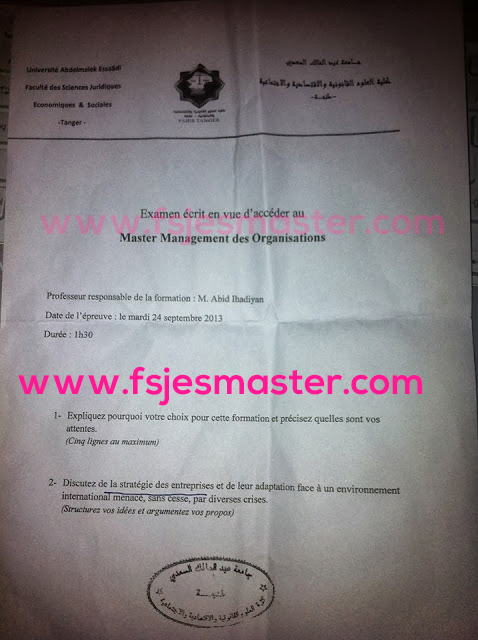 Exemple Concours Master Management des Organisations 2013  Fsjes