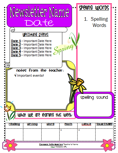 Spring Newsletter Template Classroom Freebies