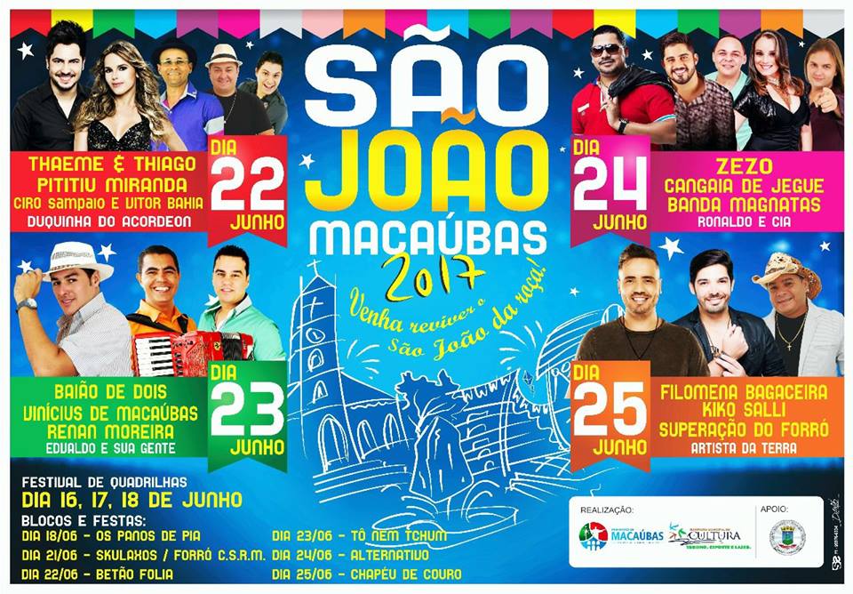 Prefeitura divulga cartaz oficial das atrações do São João 2017 de MacaúbasBA, confira Prefeitura divulga cartaz oficial das atrações do São João 2017 de MacaúbasBA, confira