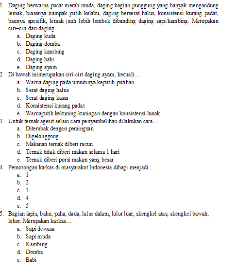 Alhamdulillah Latihan Soal Produksi Hasil Hewani Kelas 11 Tphp Desember 2107