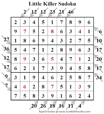 Little Killer Sudoku (Fun With Sudoku #245) Puzzle Solution