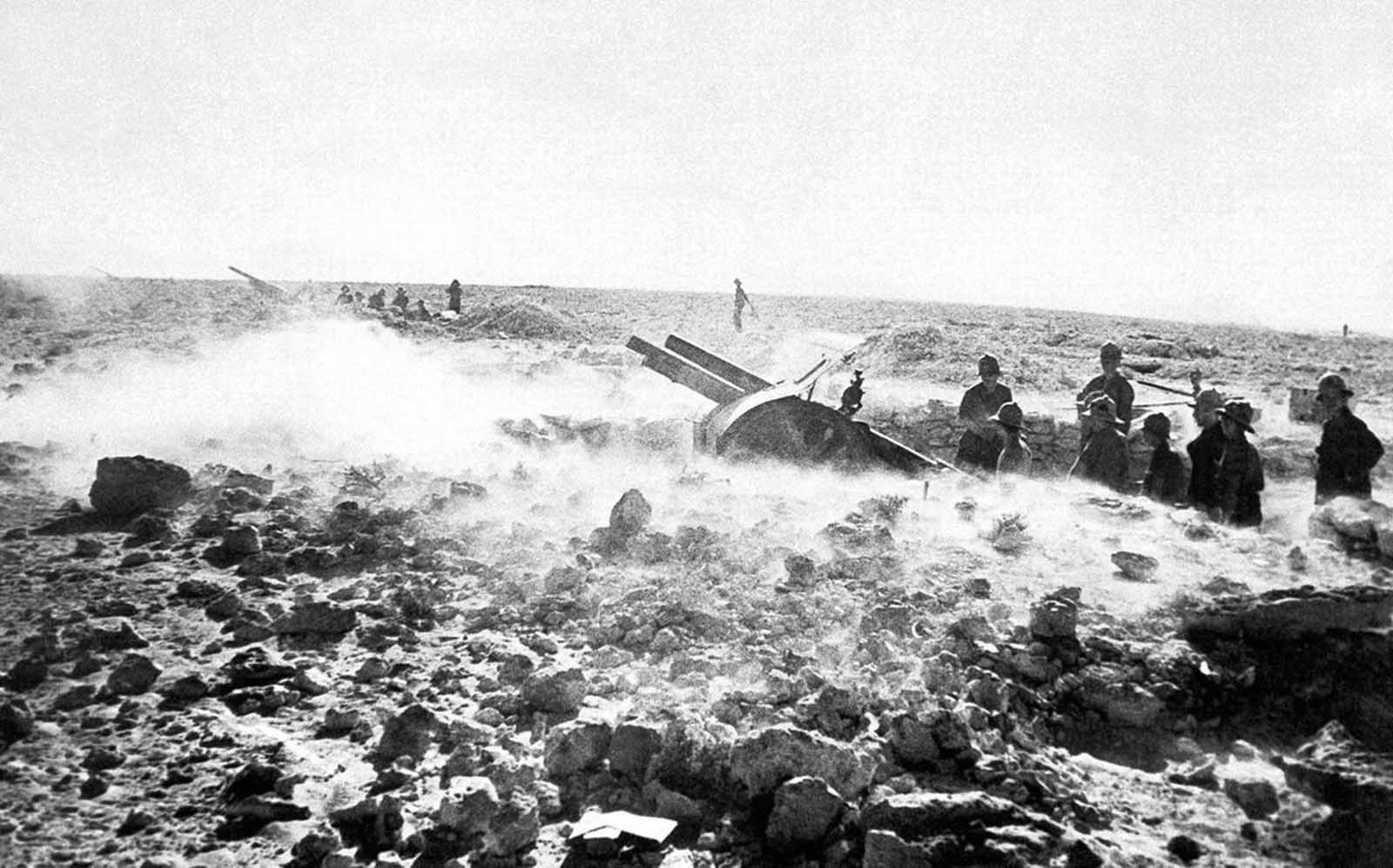 Batteries of an advanced Italian position near Tobruk, Libya, on January 6, 1942.