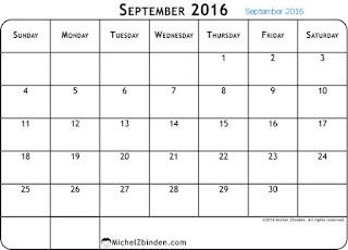 Free Printable Calendar September 2016