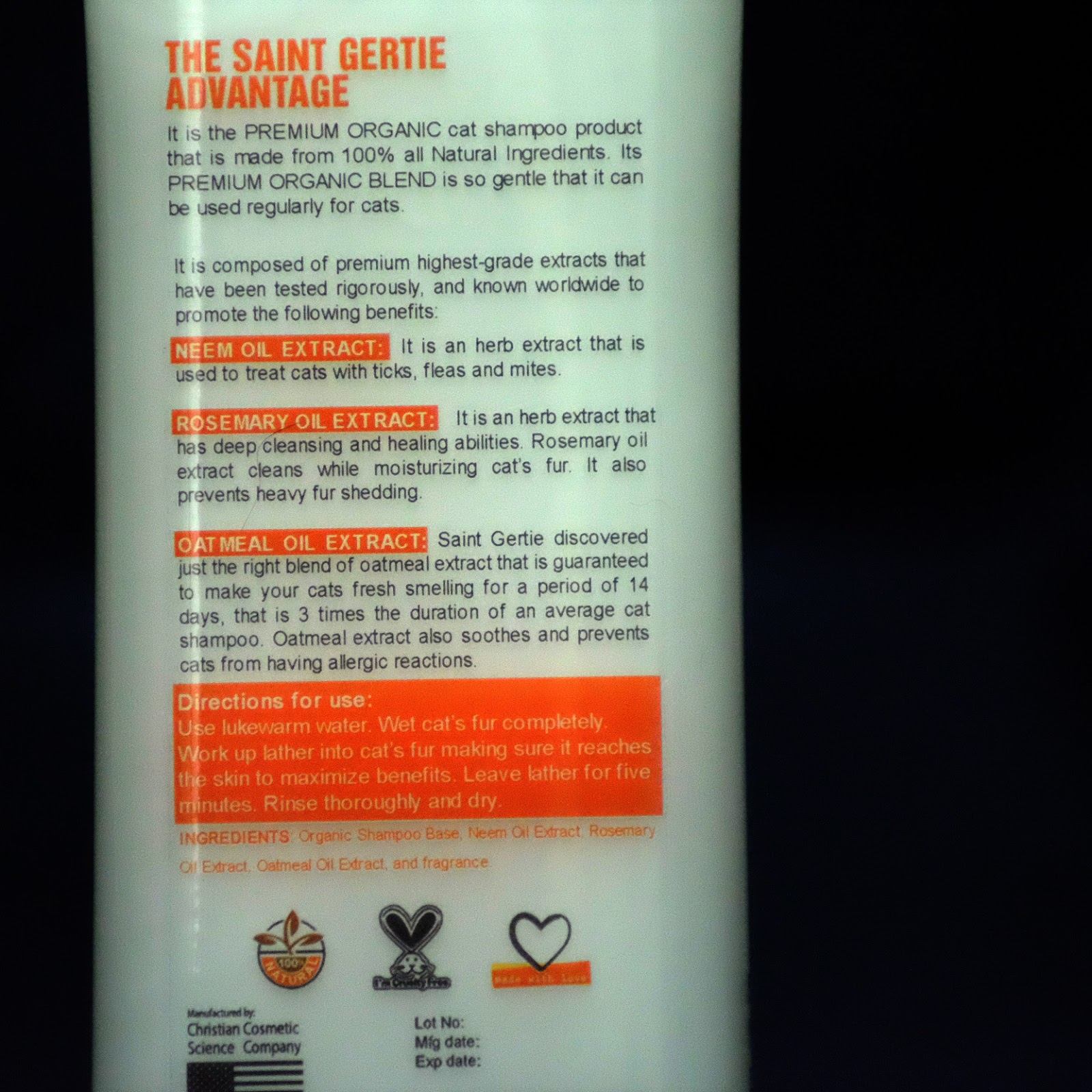 CATZILLA Saint Gertie Premium Organic Cat Shampoo "Mother Nature