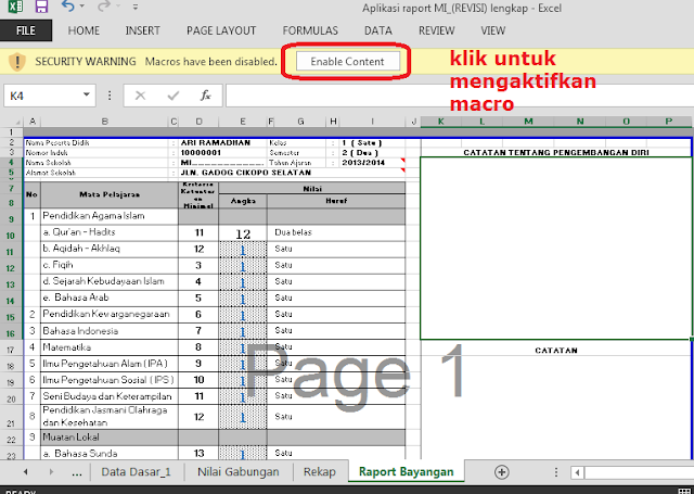 Aplikasi Excel Raport UTS Jenjang SD, SMP, SMA KTSP