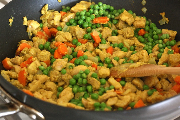 cooking chicken pot pie with malaysian satay seasoning