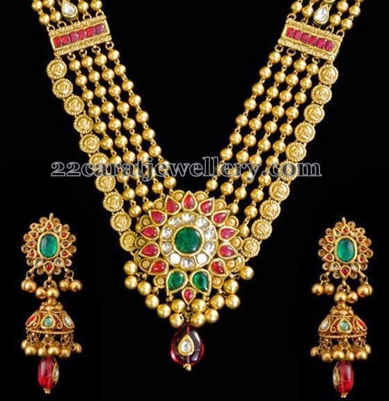 Antique Gold Gundla Haram Jhumkas - Jewellery Designs