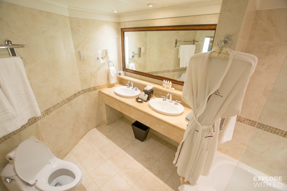 Toilet and sink area in a suite at The Colony Club hotel in Barbados