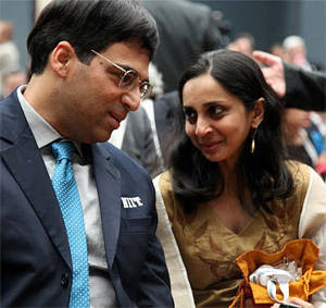 Echecs à Moscou : Vishy Anand et son épouse Aruna - Photo © Chessbase 