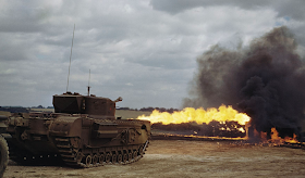 Churchill Crocodile flamethrower tank color photos of World War II worldwartwo.filminspector.com