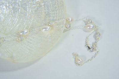sterling stardust bead and white pearl bridal necklace wedding