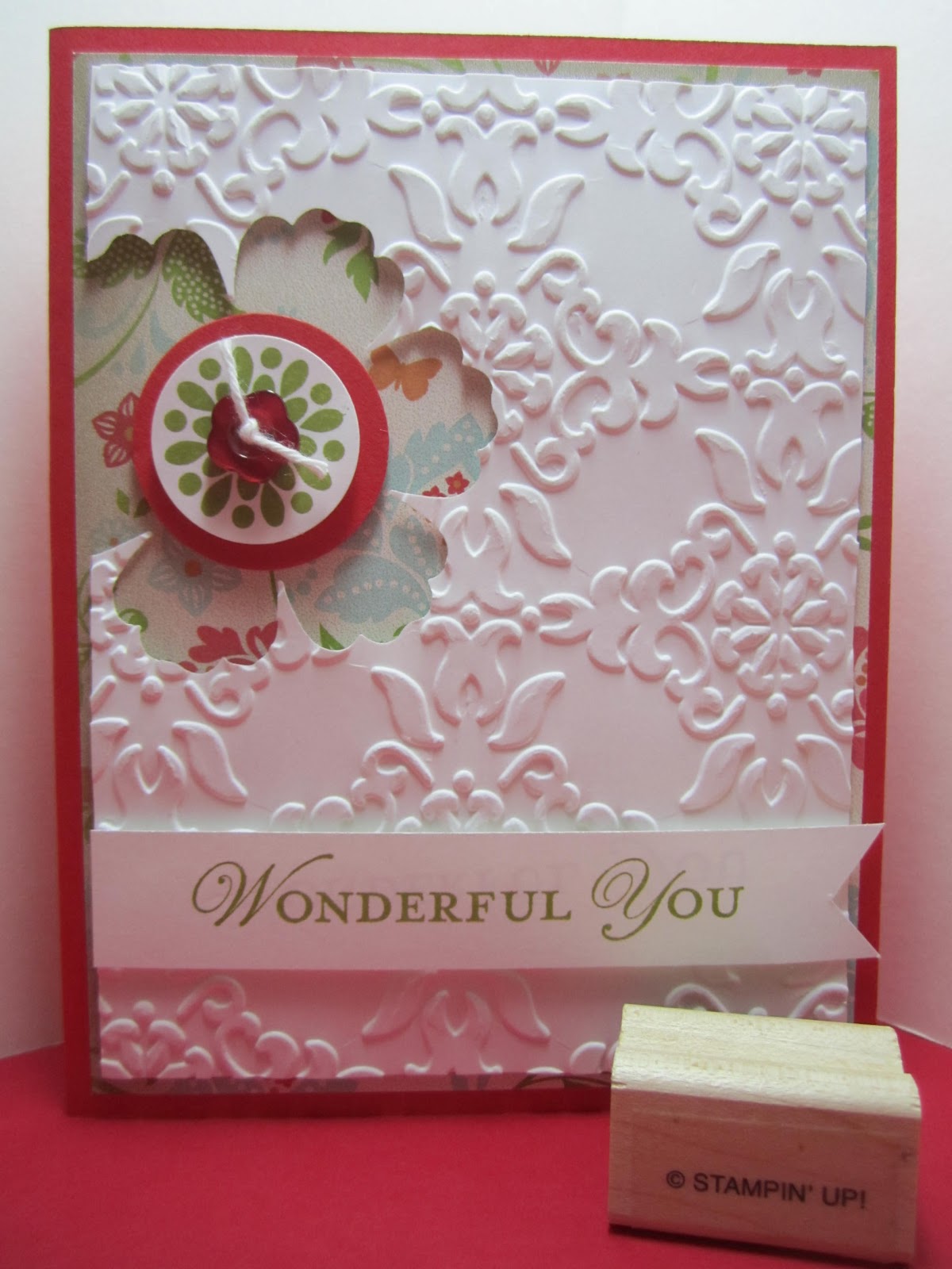 Goin' Over The Edge Blossom Punch embossed card and finger people