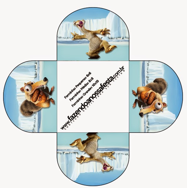 Ice Age: Cajas para Imprimir Gratis. Caja abierta para poner caramelos, mazapanes o pastelitos, por ejemplo.