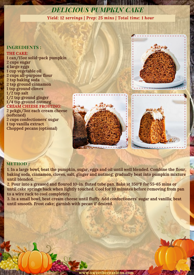 SHC 15 EASY TASTY PUMPKIN DESSERT RECIPES DELICIOUS PUMPKIN CAKE RECIPE