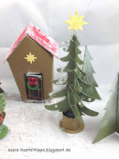 Weihnachtshaus und Weihnachtsbaum Stampin' Up! Miniatur Märchenland: Hänsel und Gretel, Weihnachtsmann am Nordpol und Rentierschlitten