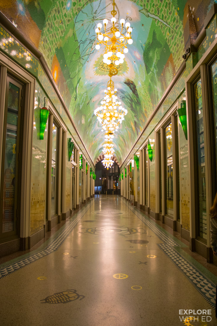 Beautiful Shopping Arcade in Amsterdam on the Damrak at night