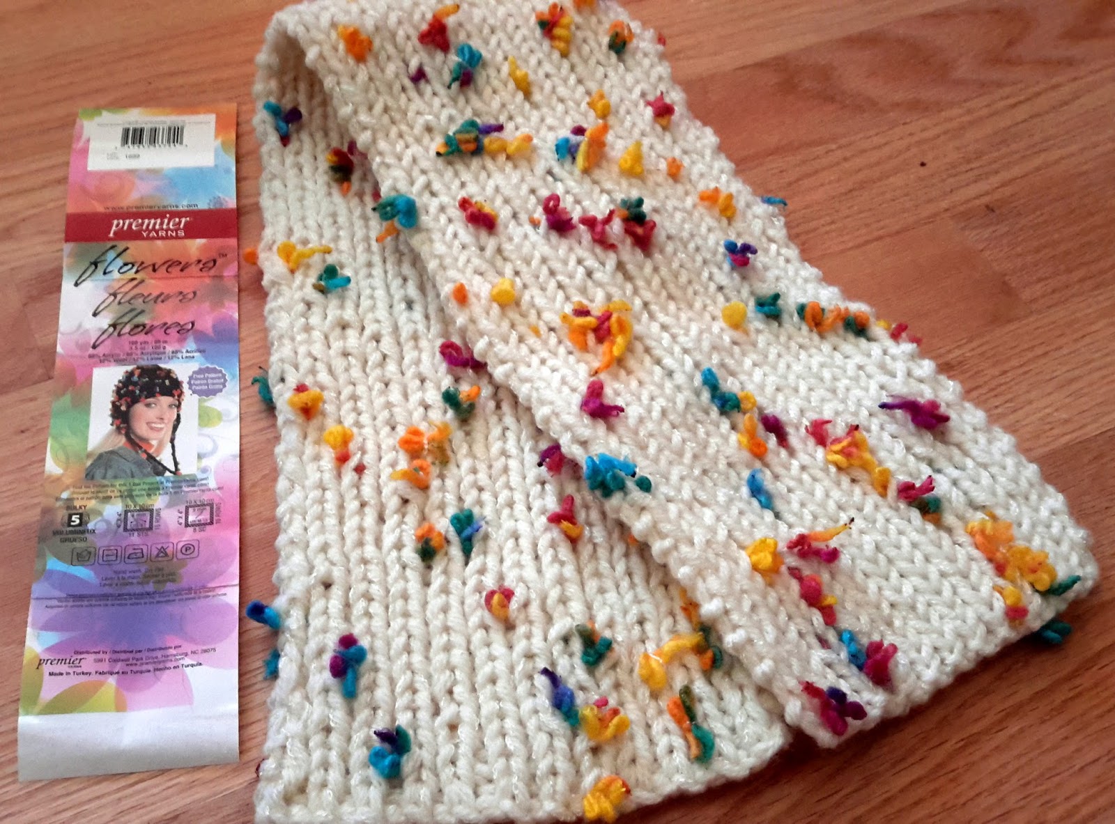 Shopping my Stash Off the Needles Scarf with Colorful Tufts