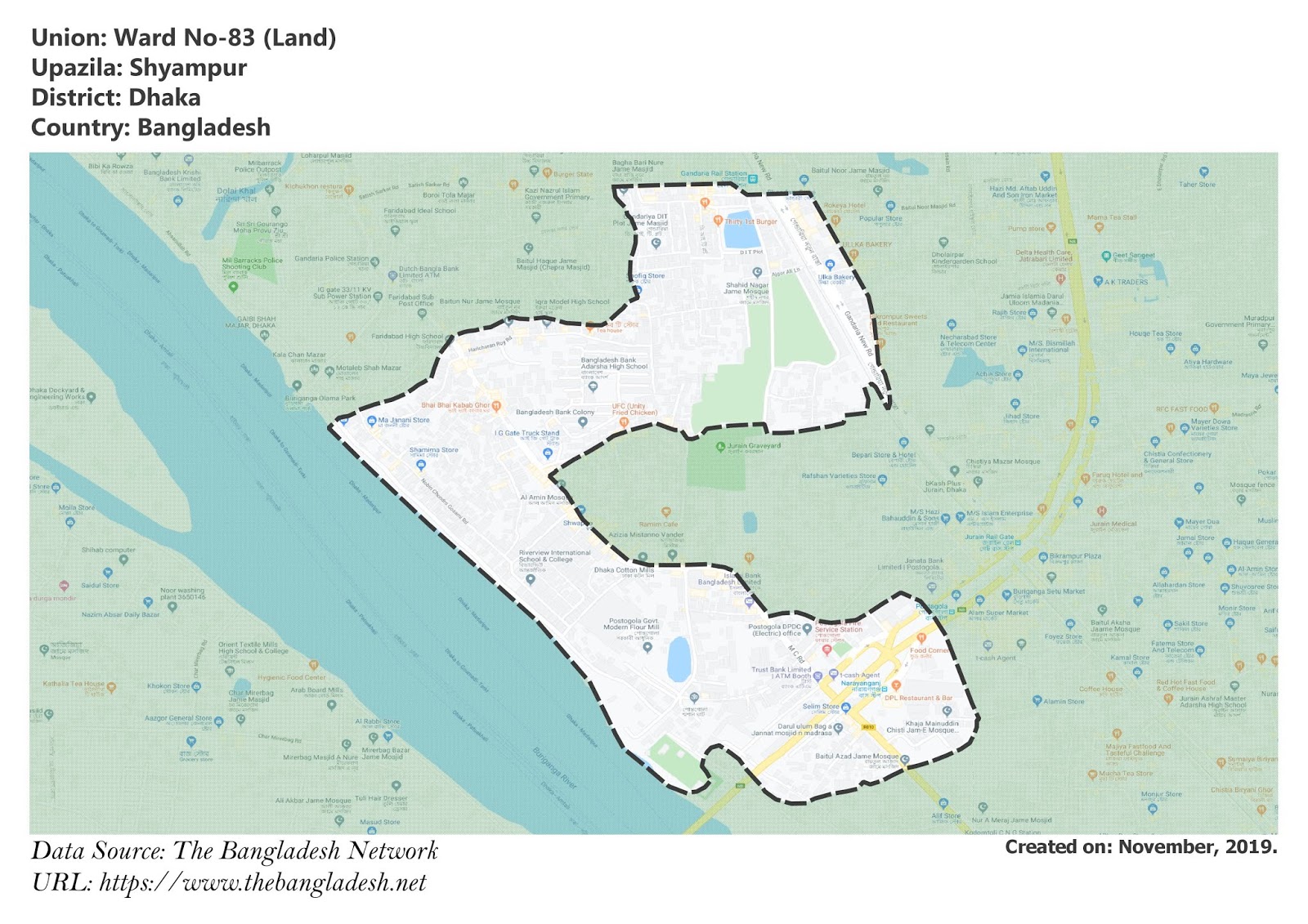 Map of Ward No-83 of Dhaka, Bangladesh.