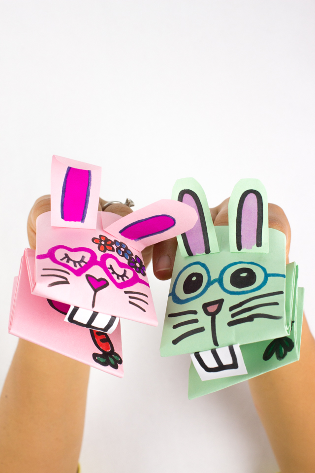 Cute and Easy Paper Bunny Puppets Pink Stripey Socks