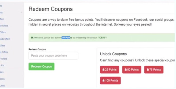 Coupons for pointsprizes