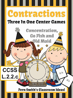 http://www.teacherspayteachers.com/Product/New-Years-Themed-Contractions-Center-Games-Interactive-Notebook-Activities-1018310