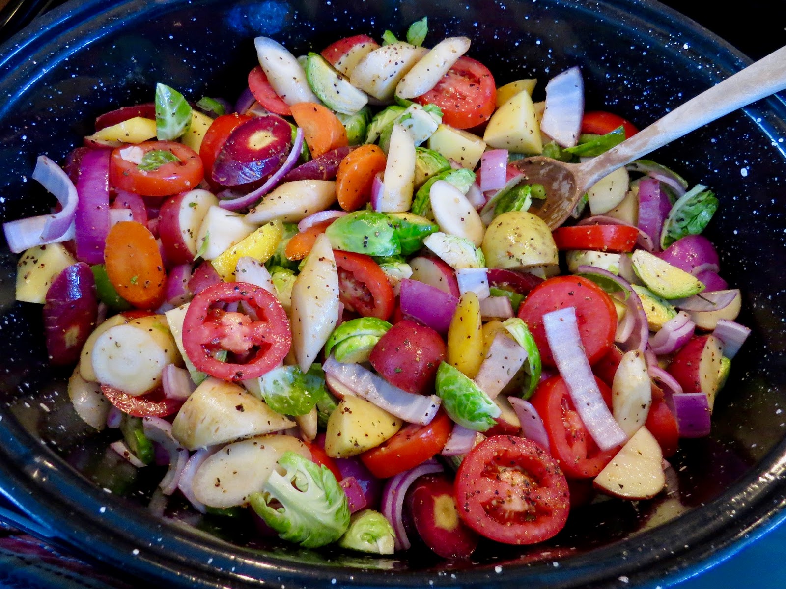 Slow Food—Healthy Food Easter Dinner Vegetables, Chicken and Beef