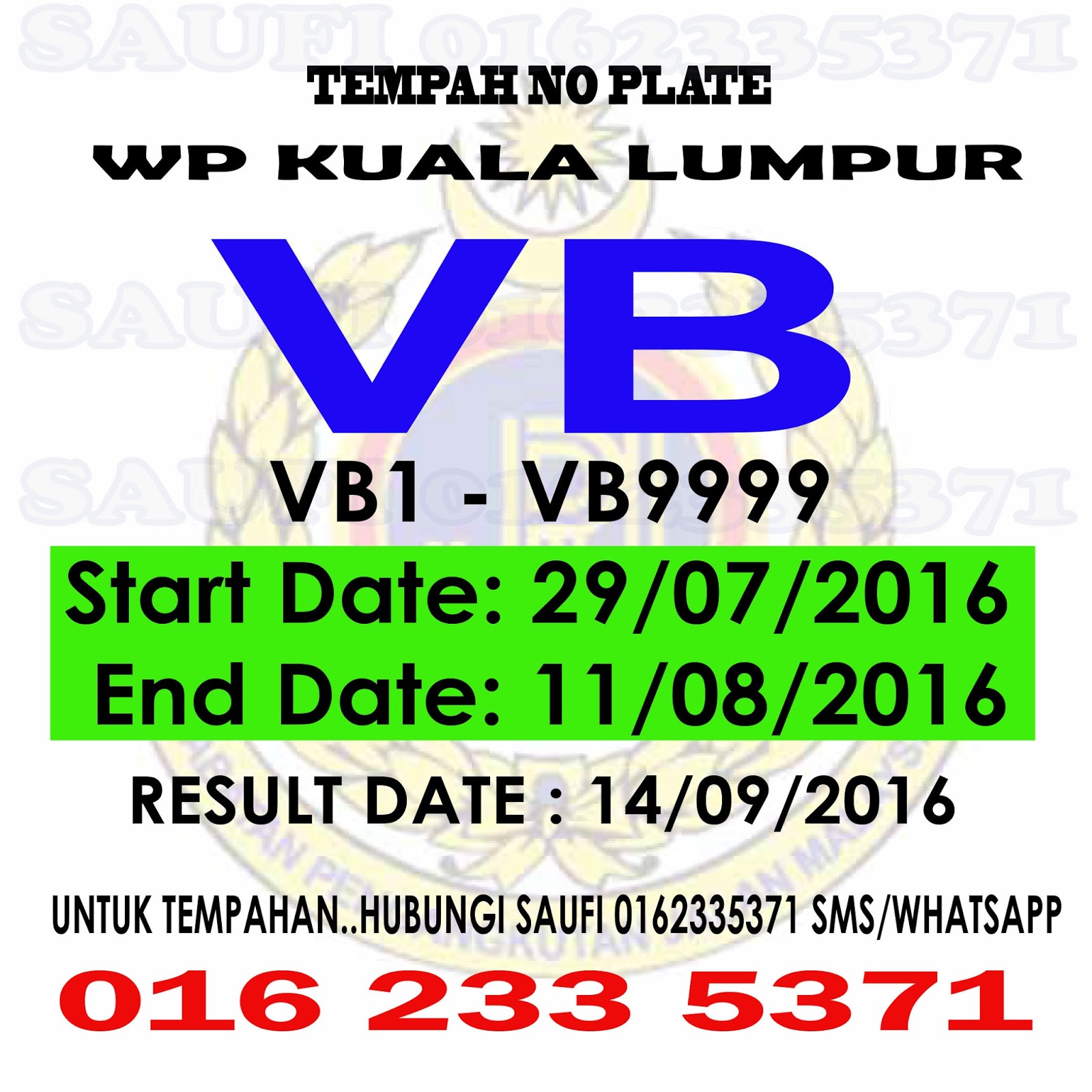 tempah no plate baru idaman anda (tender) atau beli no plate (running