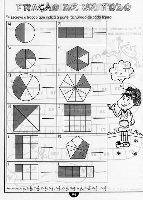 Atividades para o 4 ano com Frações Ensino Fundamental