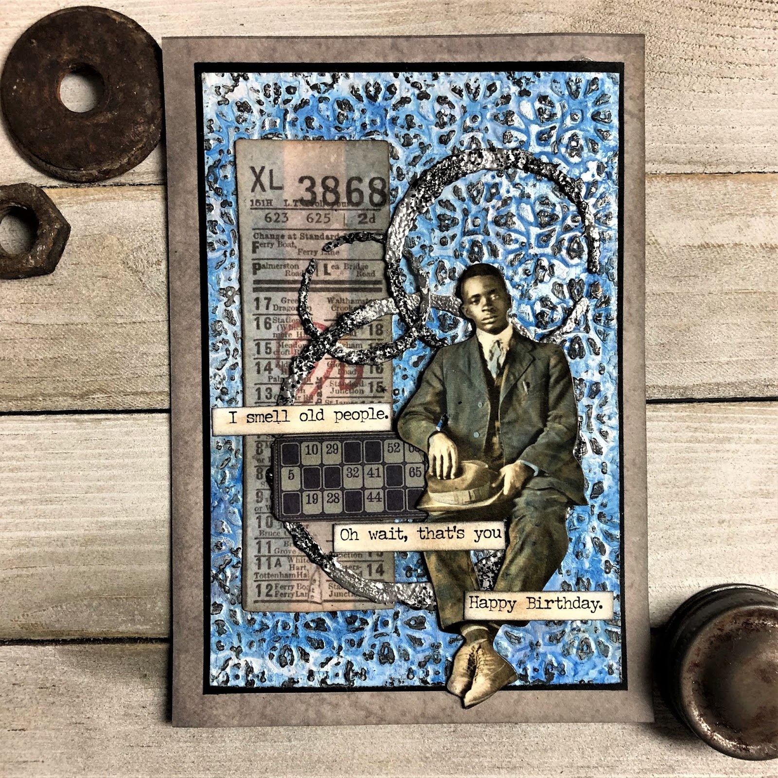sarascloset Masculine Mixed Media Card with Tim Holtz Products