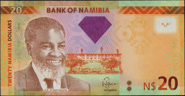 Namibia Currency 20 Namibian Dollars banknote 2011 President Sam Nujoma