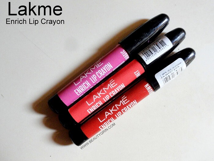 Lakme Enrich Lip Crayons in Mauve Magic, Peach and Cinnamon