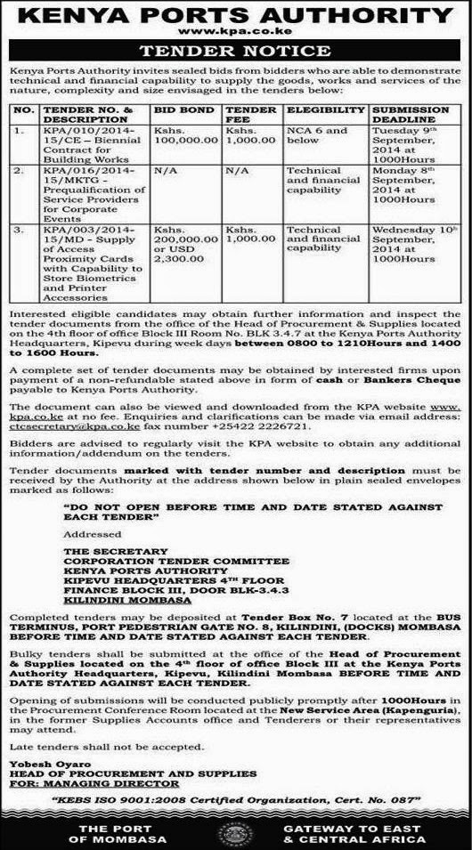 Kenya Tenders Online KENYA PORTS AUTHORITY