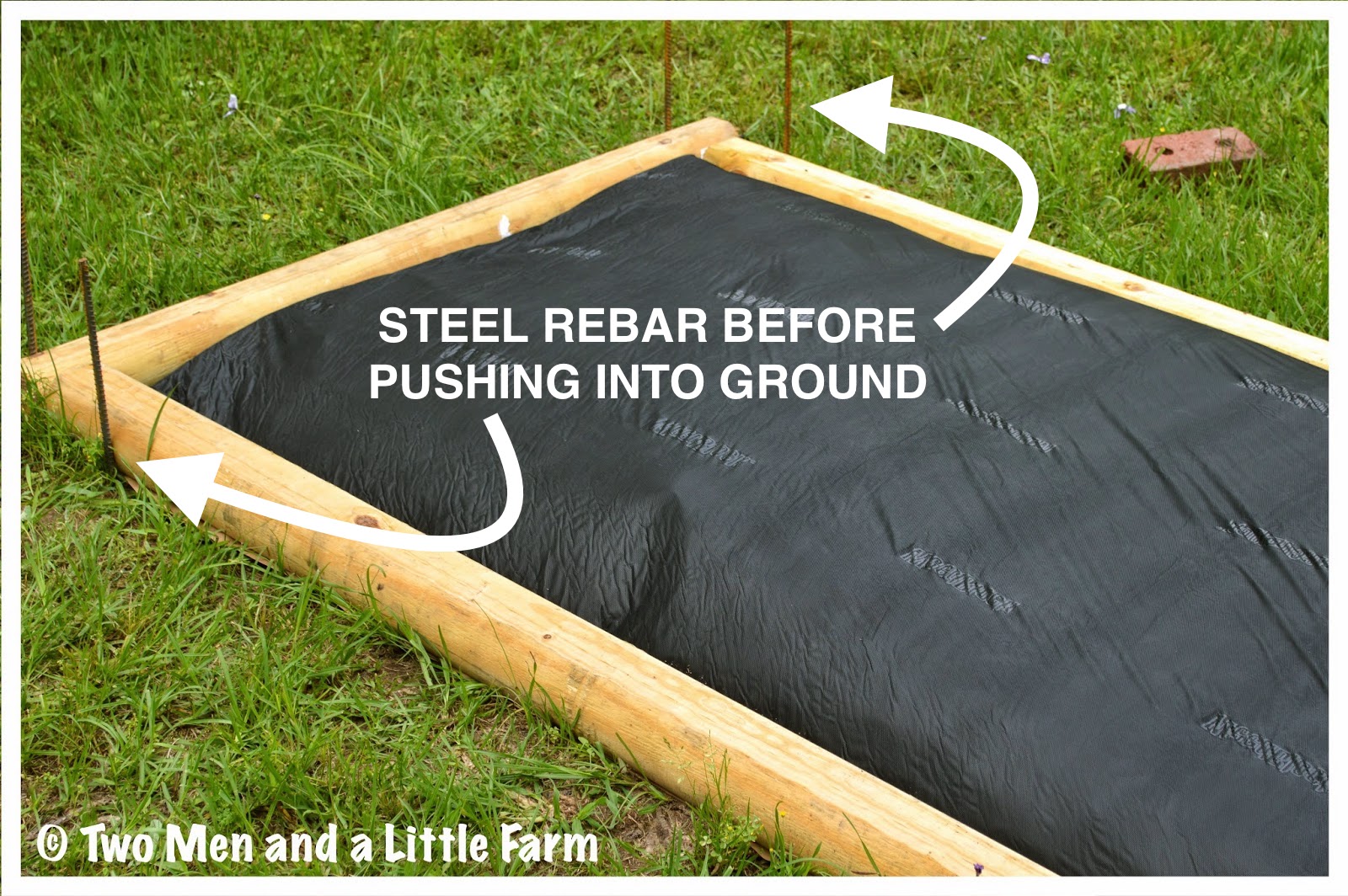 Two Men and a Little Farm STEEL REBAR IN LANDSCAPE TIMBER FLOWERBEDS