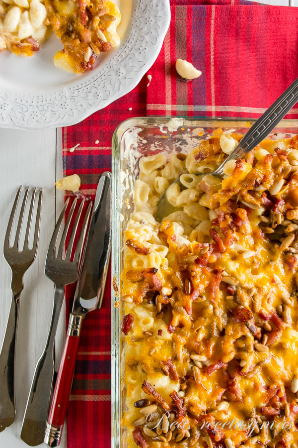 Mac&cheese con bacon y piñones Mac&cheese