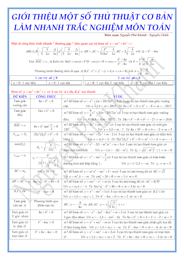 Full Công thức giải nhanh môn Toán Full Công thức giải nhanh môn Toán