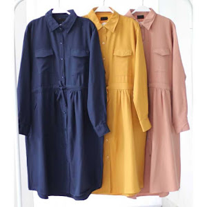 Tunik Vetri Serut Tengah 2 Saku Full Kancing