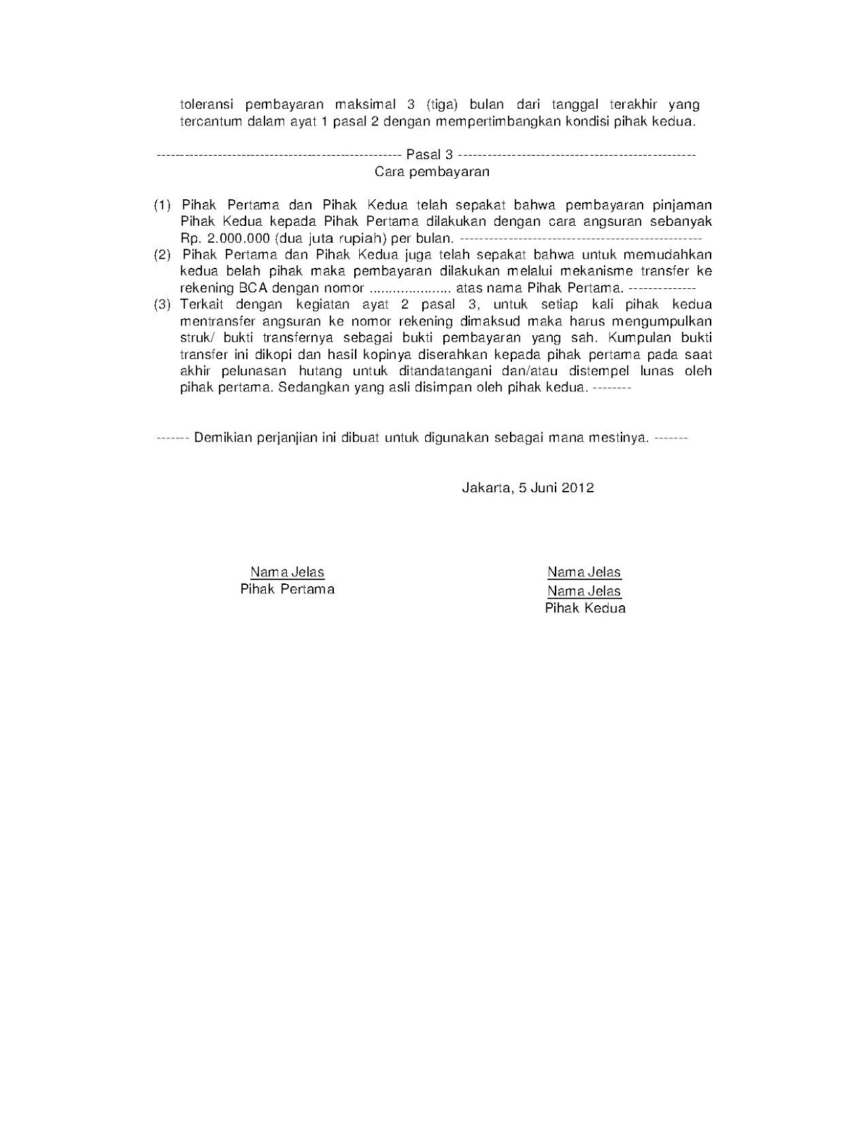 Contoh Macam-macam Surat Perjanjian  RW 09 TAMAN PERSADA