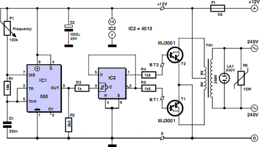 NTE Electronics Circuit: Cheap 12V to 220V Inverter