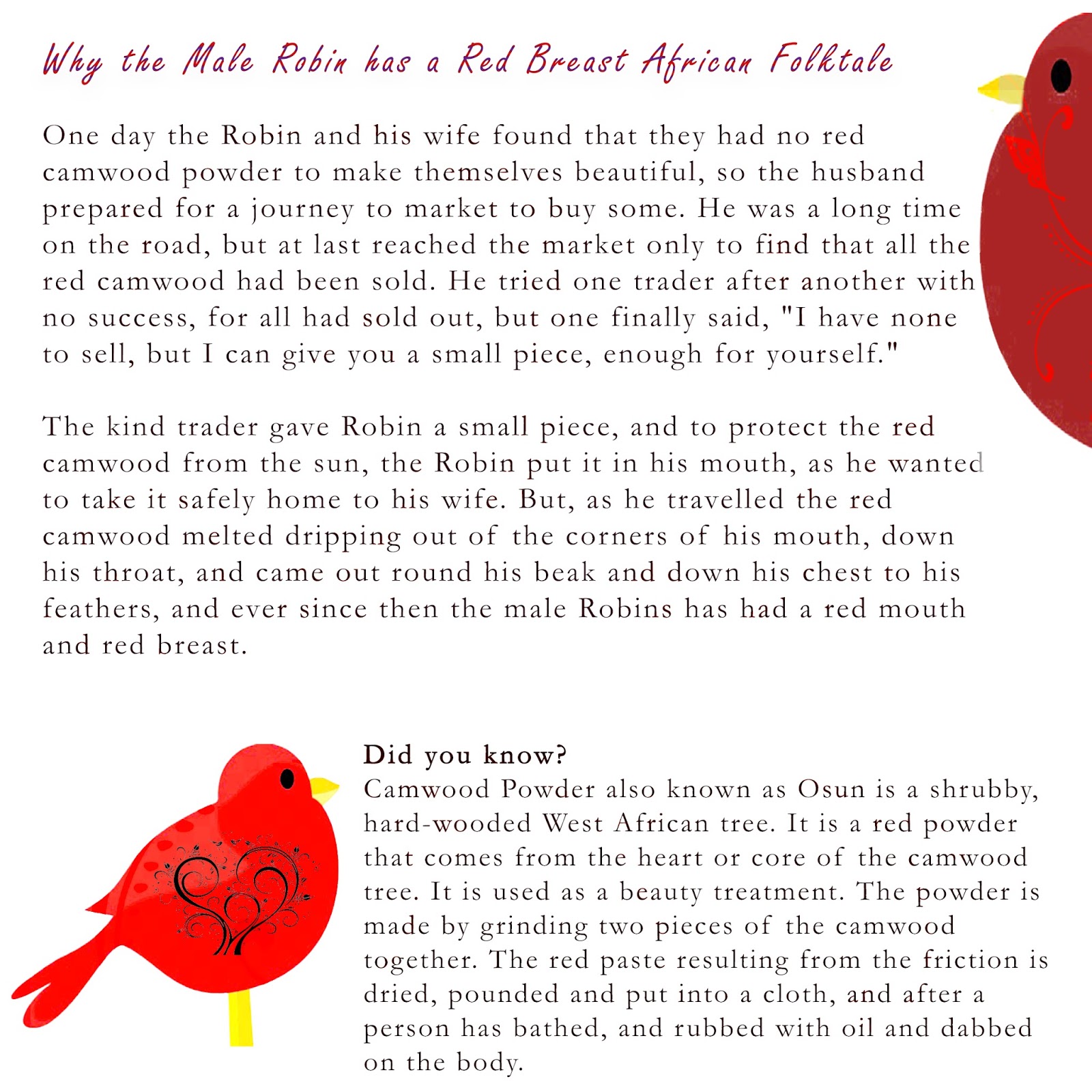 Why the Male Robin has a Red Breast African Folktale Chic African Culture