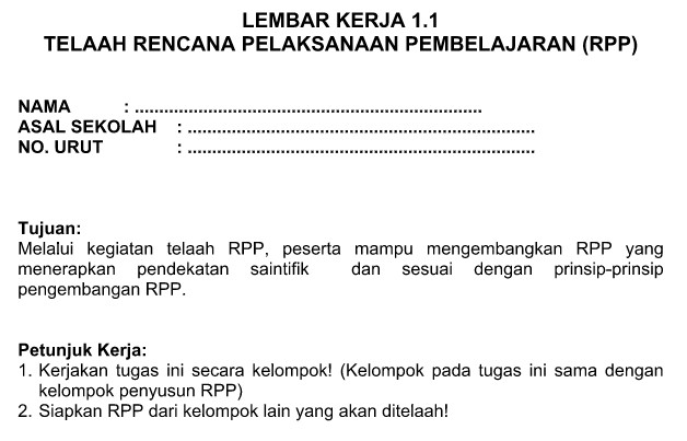 Download Lembar Kerja Telaah RPP Format Microsoft Word