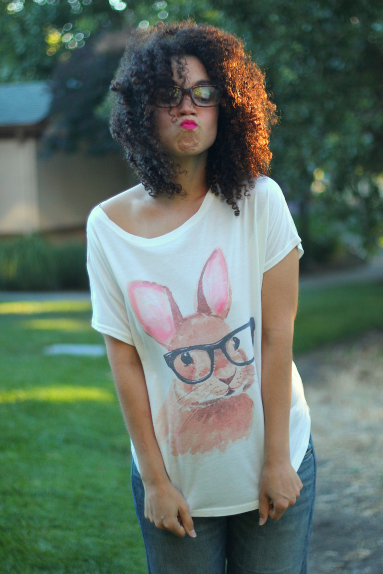 pink lips, nars matte pink lipstick, romwe tees, bunny wearing glasses, bunny tee