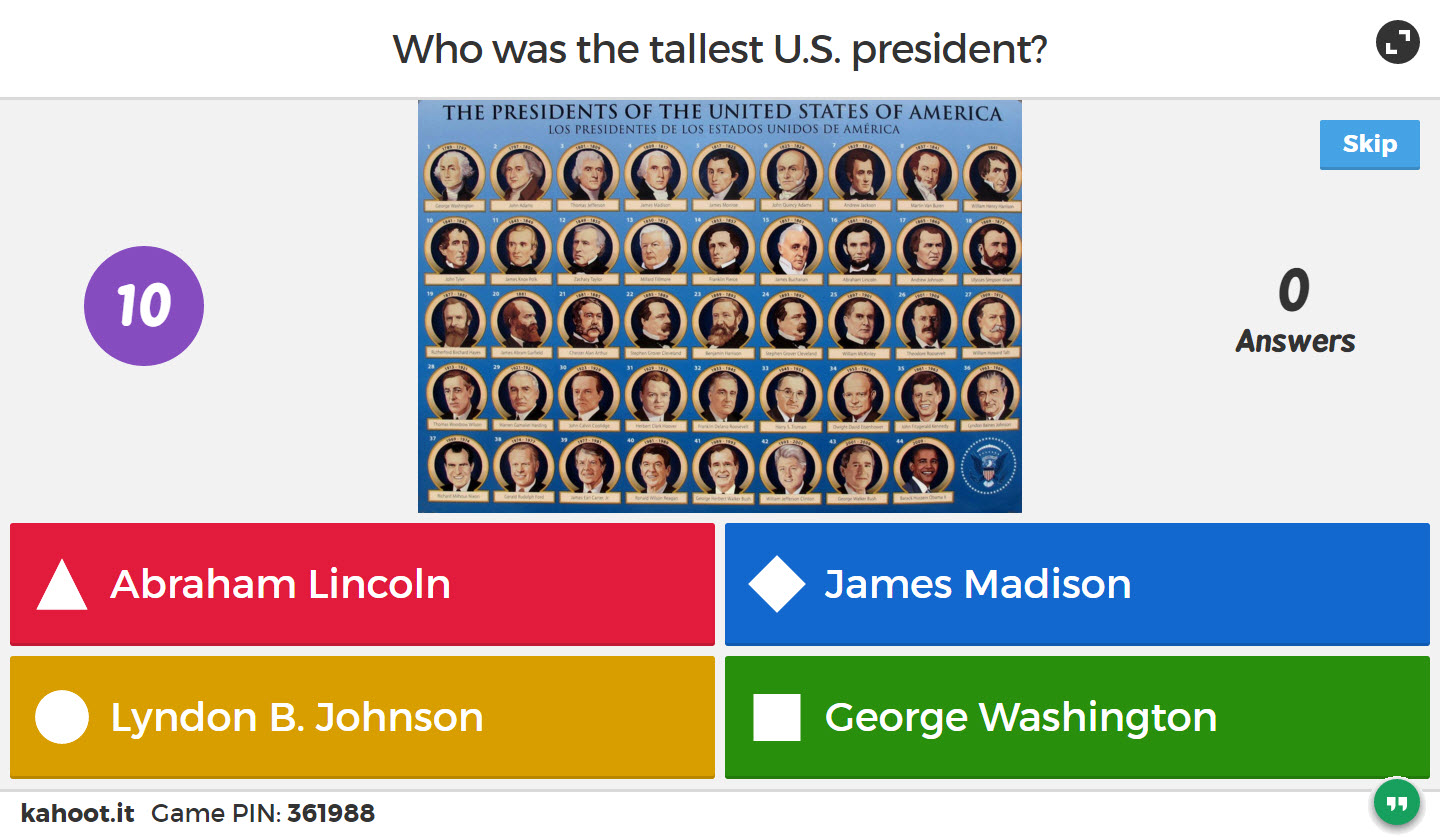 kahoot pins