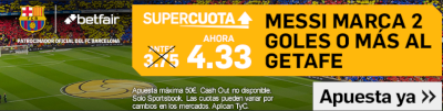 betfair Barcelona vs Getafe Messi marca 2 o más goles cuota mejorada betfair Barcelona vs Getafe Messi marca 2 o más goles cuota mejorada