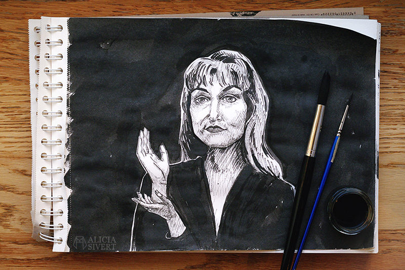 "Meanwhile" Laura Palmer in the Black Lodge, Twin Peaks. Ink drawing by Alicia Sivertsson. alicia sivert sivertsson aliciasivert konst konstverk teckning teckningar drawing drawings art tusch ink bläck tuschteckning kreativitet skapa skapande twin peaks the black lodge laura palmer händer hand hands meanwhile