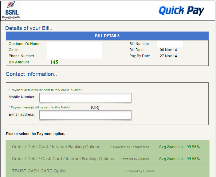 Bsnl landline bill payment coupons