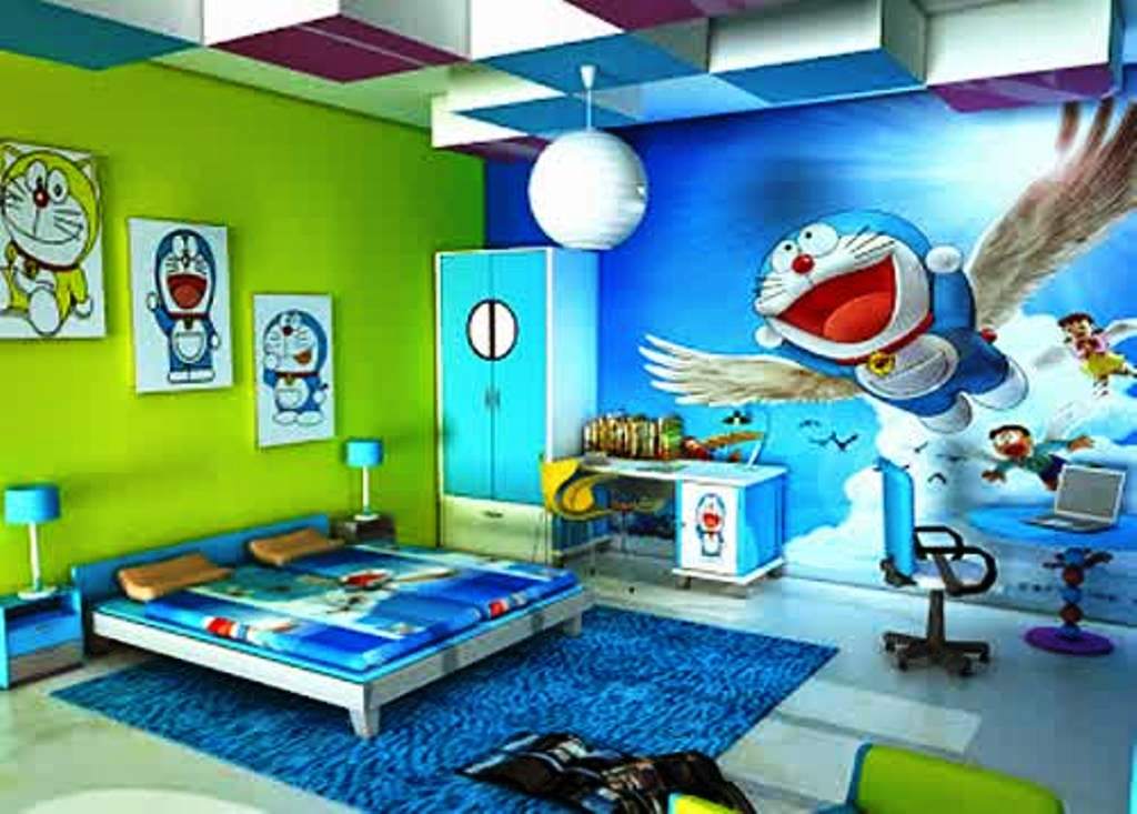 10 Gambar Wallpaper Dinding Kamar Tidur Anak Motif Doraemon Animasi